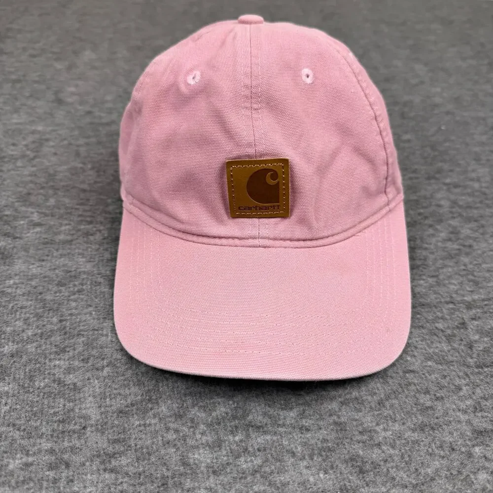 Carhartt Pink Canvas Strapback Hat with Brown Leather Logo Patch